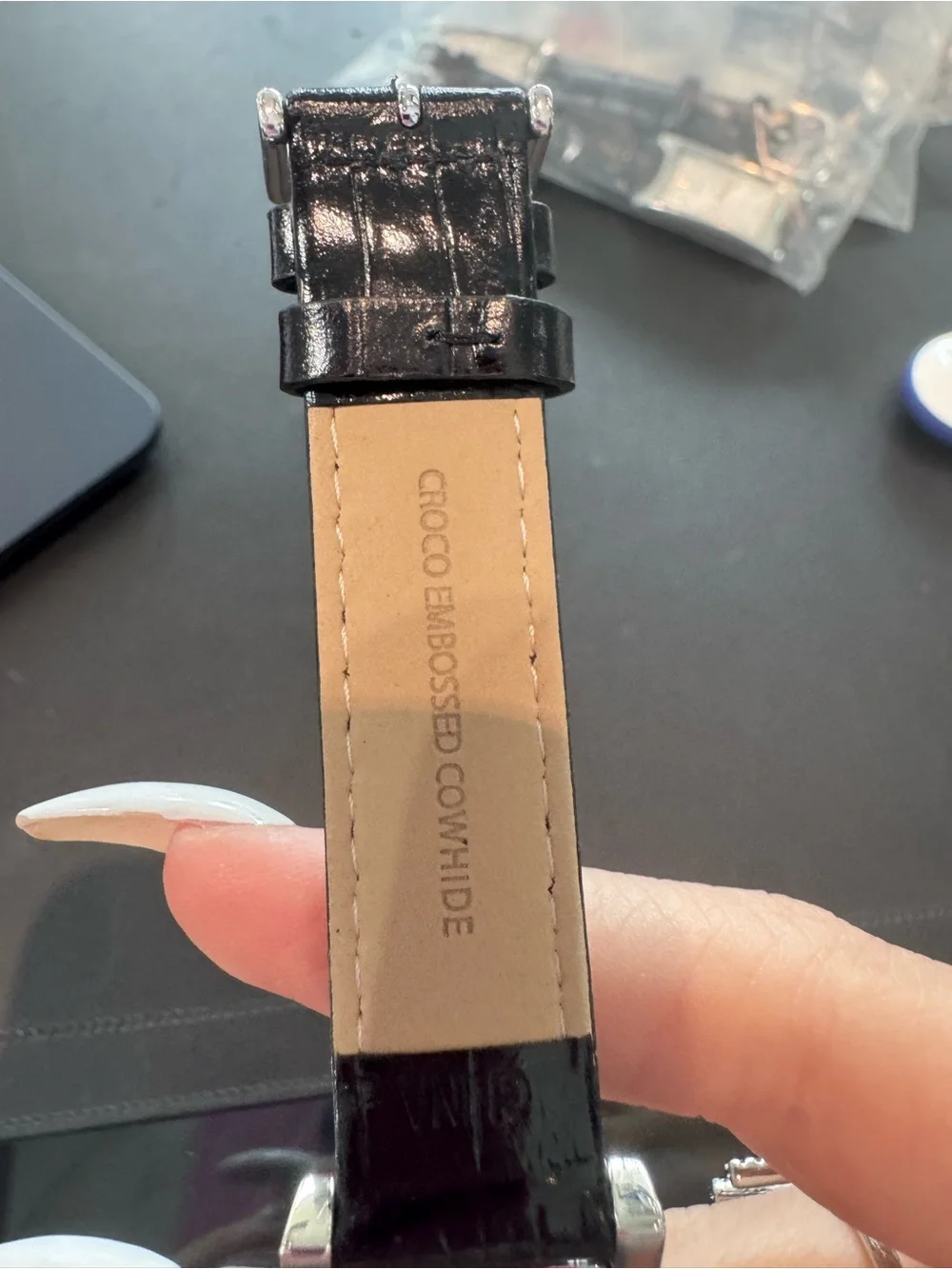 New Eclissi Stainless Steel Rectangular Watch with Black Leather Strap